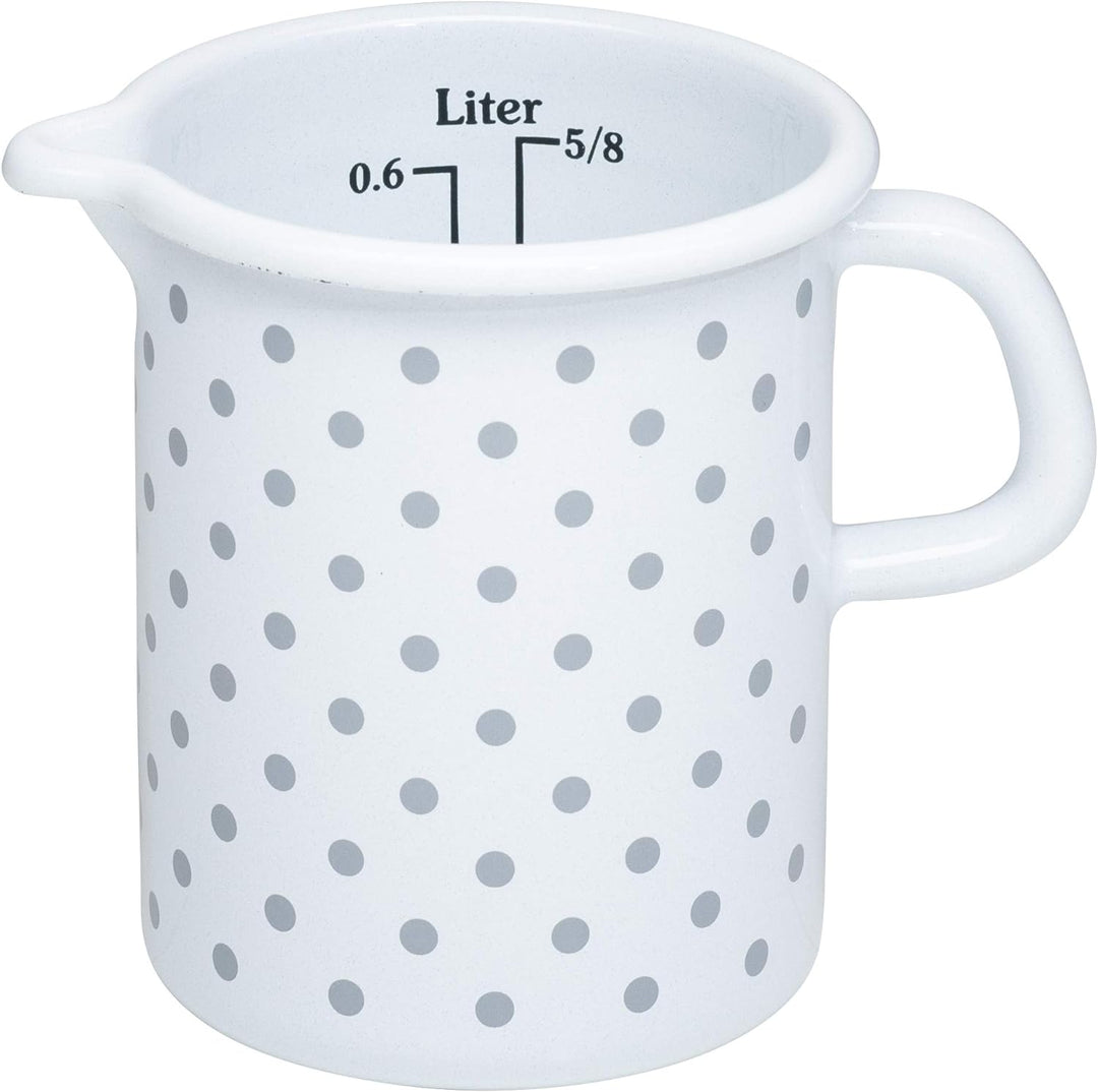Riess, 0337-066, Küchenmass 9cm, 0,5L, COUNTRY - PÜNKTCHEN GRAU, emailierter Stahl, Weiss mit grauen