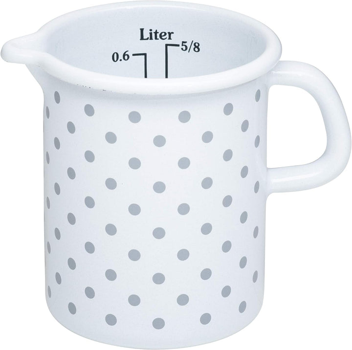 Riess, 0337-066, Küchenmass 9cm, 0,5L, COUNTRY - PÜNKTCHEN GRAU, emailierter Stahl, Weiss mit grauen