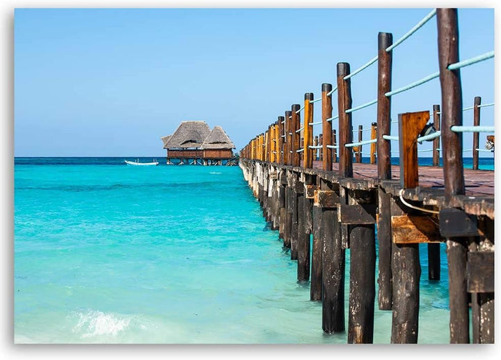 Wandbild XXL Hafenmole Deko Kunst Bilder Sansibar Blau 120x80 cm Deko paneel 120x80 cm Blau_A, Deko