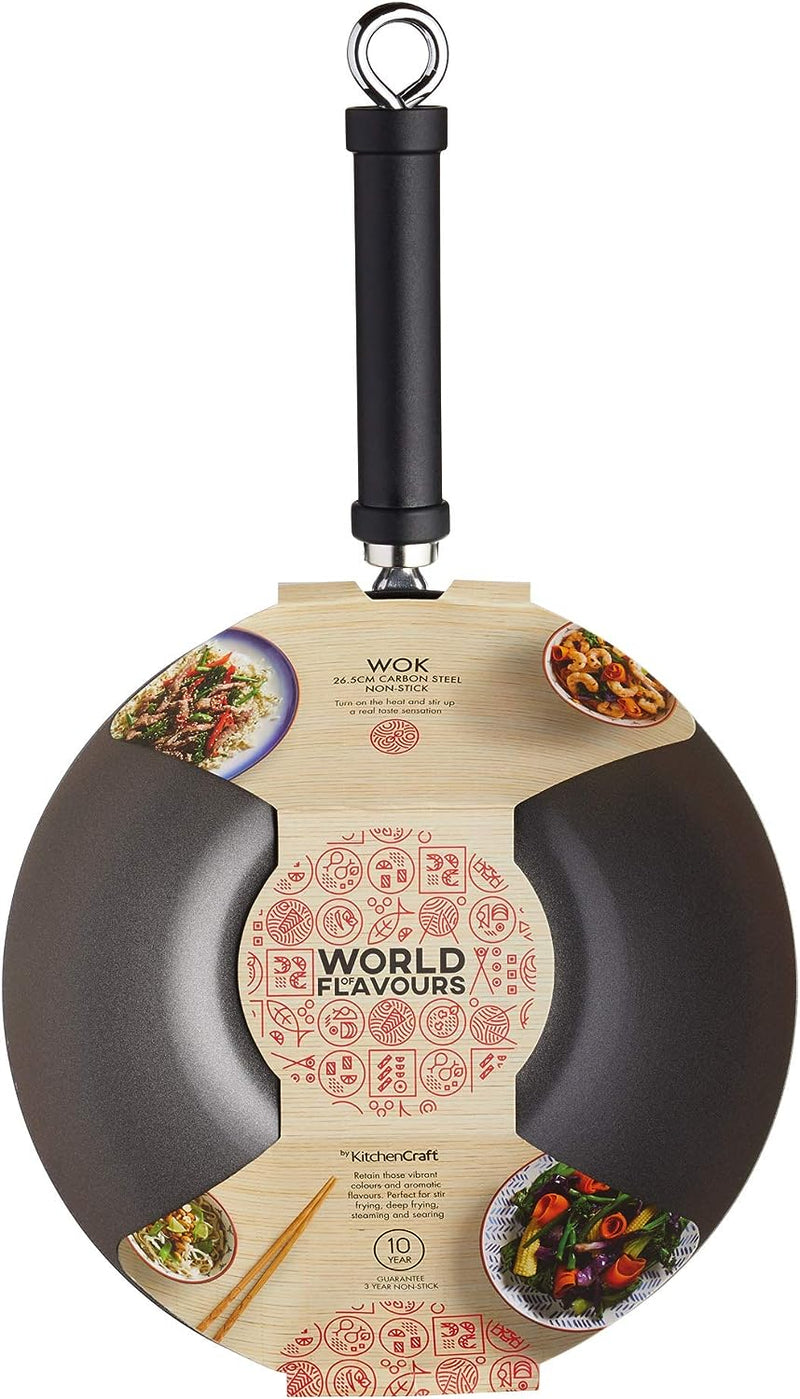 Kitchen Craft Pure Oriental Wok aus Carbonstahl mit Antihaftbeschichtung, 35,5 cm 28 x 18 x 18 cm, 2