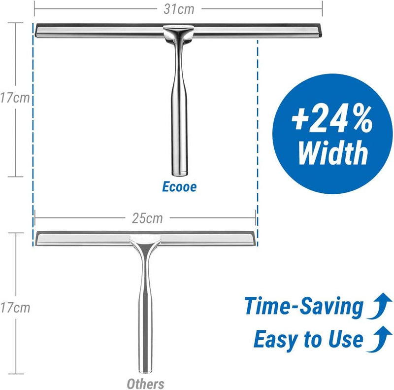 ecooe Edelstahl Duschwischer verlängert 31cm Duschabzieher Ohne Bohren Fensterabzieher mit Wandaufhä