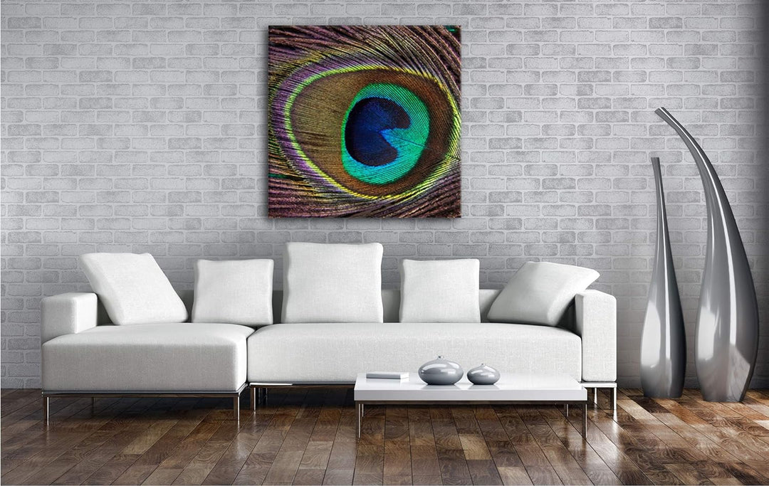 deyoli Bezaubernde Pfauenfeder mit Muster im Format: 70x70 als Leinwandbild, Motiv fertig gerahmt au