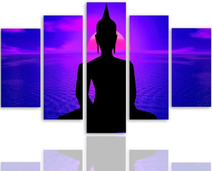Feeby Bilder Buddha 200x100 cm Leinwandbild 5 Teilig XXL Kunstdruck modern Meer violett Leinwandbild
