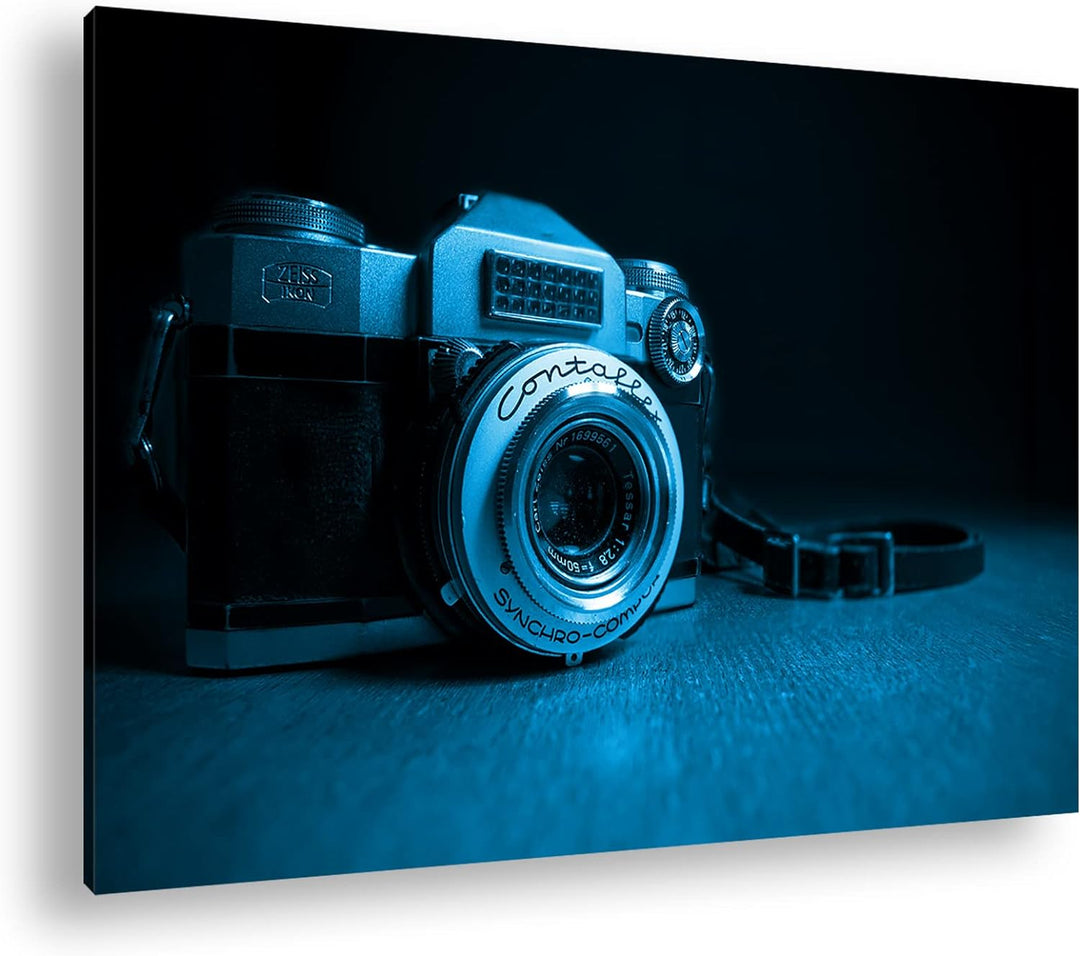 deyoli Altmodische Analogkamera Format 80x60 Effekt: Monocrome Blau als Leinwandbild, Motiv fertig g