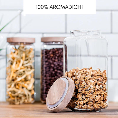 Econovo® Vorratsgläser eckig Set mit Deckel 1200ml (3-teilig) aus mundgeblasenem Borosilikatglas, st