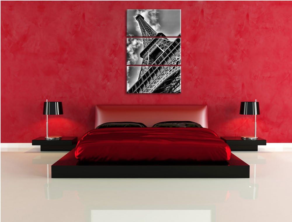 Pixxprint Gigantischer Eifelturm Paris / 3-Teilig/Gesamtmass 120cm Leinwandbild bespannt auf Holzrah