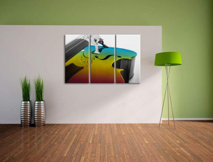 Cello in Regenbogenfarben gehalten schwarz/weiss 3-Teiler Leinwandbild 120x80 Bild auf Leinwand, XXL