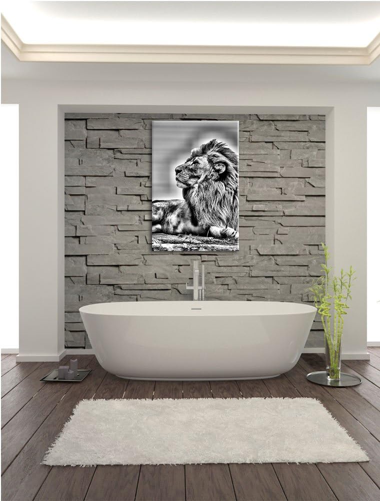 Monocrome, liegender Löwe, Format: 100x70 auf Leinwand, XXL riesige Bilder fertig gerahmt mit Keilra