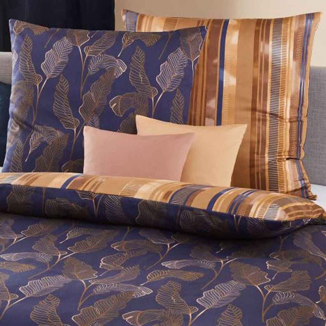 Kaeppel Wendebettwäsche Thrive Mako-Satin blau-Gold Grösse 135x200 cm (80x80 cm) 135x200 cm + 80x80