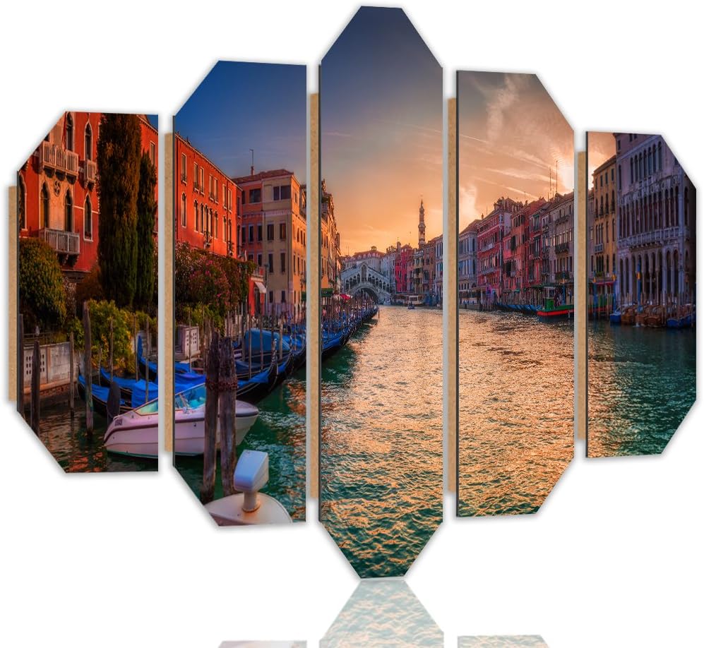 Feeby Dekobild 5 Paneele Venedig Wanddekoration Mehrfarbig 100x70 cm Deko Paneel 100x70 cm Mehrfarbi