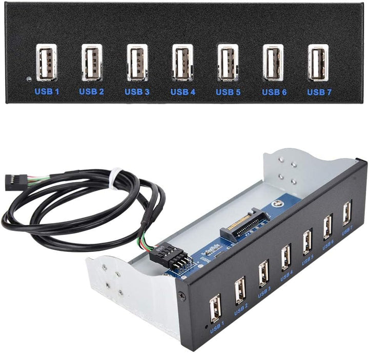 ASHATA USB 2.0 (Super Speed) Front Panel,Multifunktionspanel USB Frontpanel Adapter 7 Ports USB Hub,