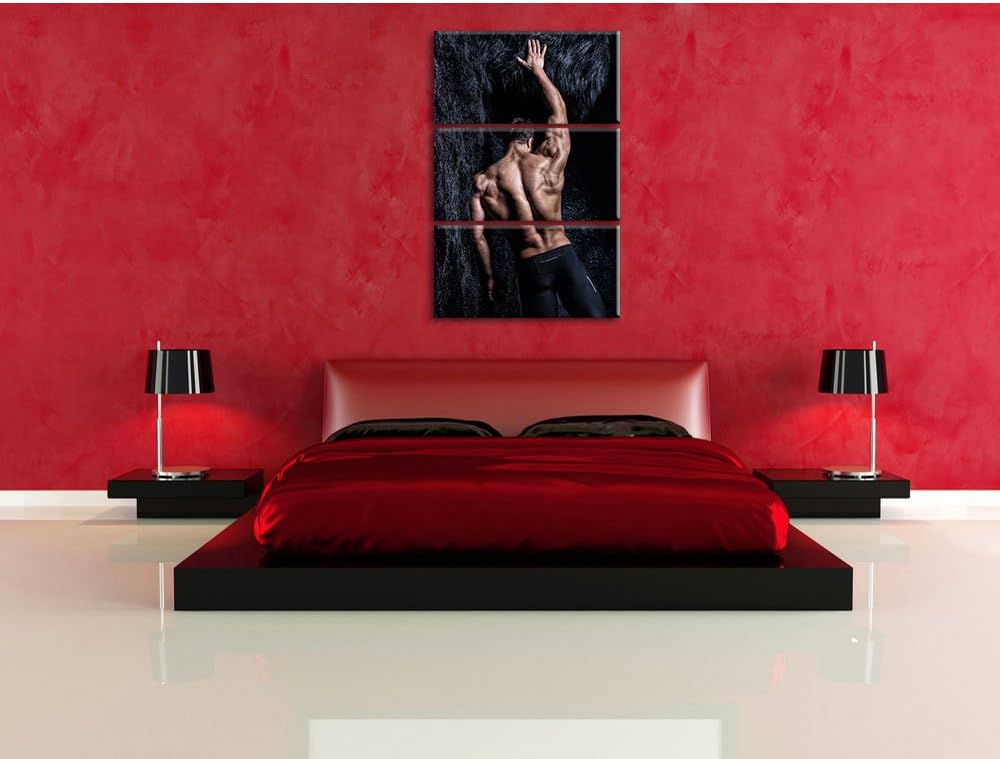 Pixxprint Muskulöser sexy Mann als Leinwandbild | Grösse: 3 Teilig (120x80) | Wandbild| Kunstdruck |