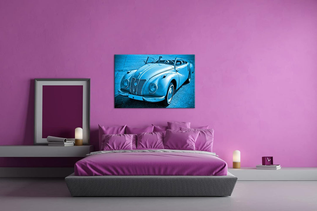 deyoli Alter Oldtimer klassiker Format 80x60 Effekt: Monocrome Blau als Leinwandbild, Motiv fertig g