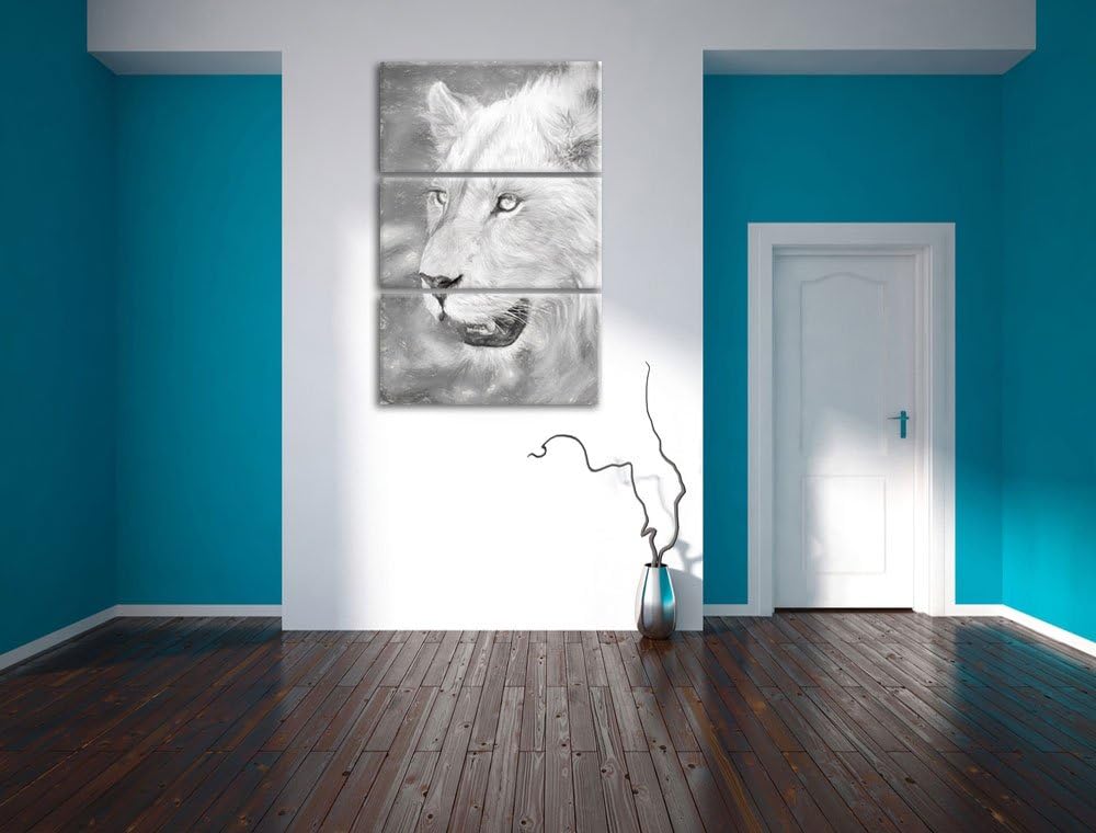schöne weisse Löwin Spezial 3-Teiler Leinwandbild 120x80 Bild auf Leinwand, XXL riesige Bilder ferti