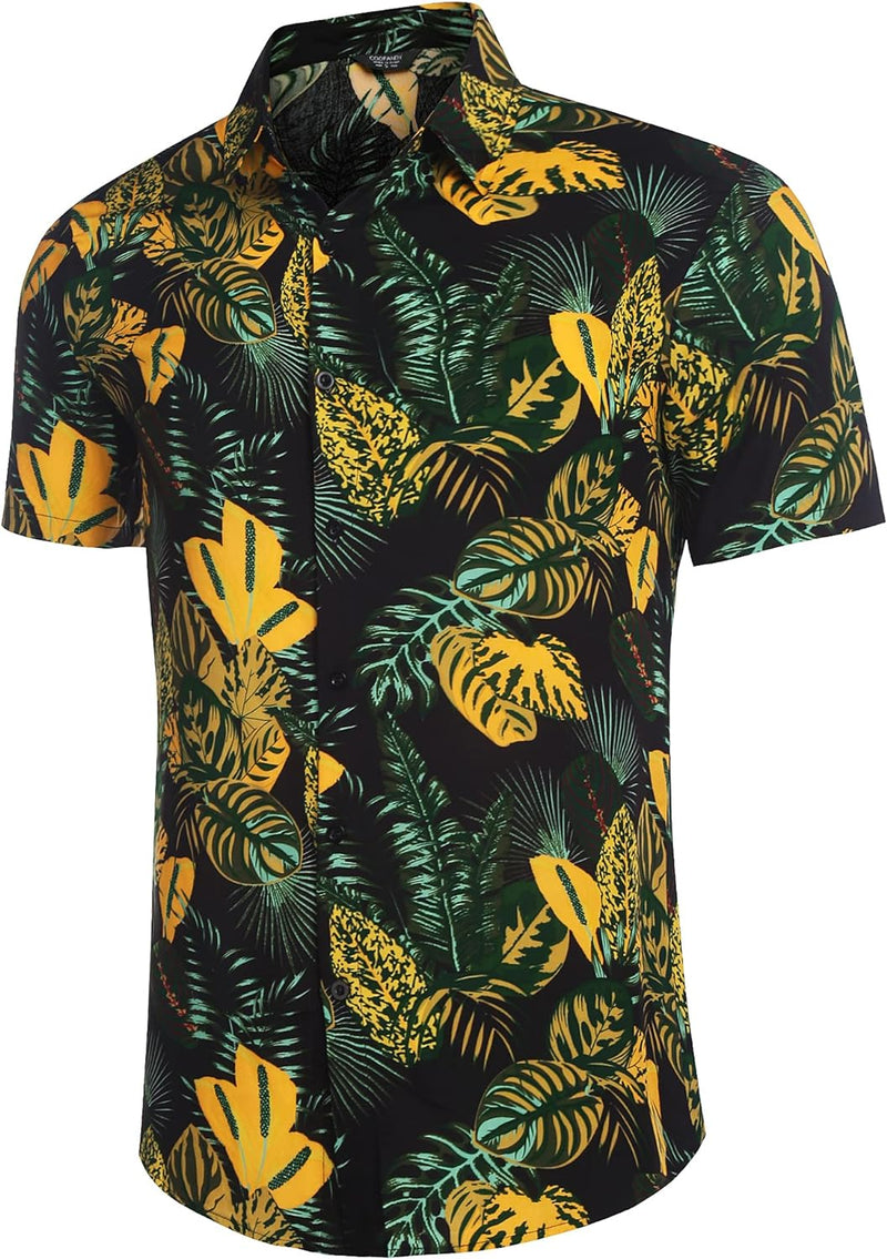 COOFANDY Herren Hawaii Hemd Sommer Outfit Männer Strandhemd Shirt und Shorts Hawaiihemd Party Blumen