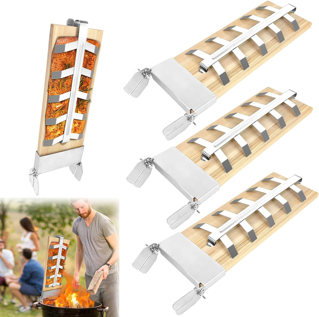 YUENFONG Flammlachsbrett Räucherbrett Flammlachsbretter 4er Set mit Edelstahl Halterung Zedernholzbr
