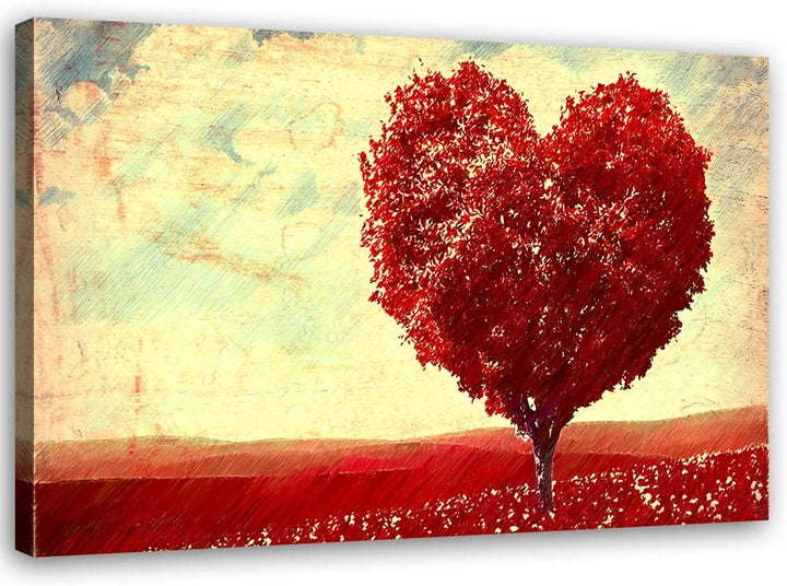 Feeby Vlies Leinwandbild Herzbaum 100x70 cm Wanddeko Design Kunstdruck Zimmerdeko Bilderwand Herbst-