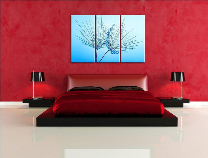 Pusteblumen mit Tautropfen Spezial 3-Teiler Leinwandbild 120x80 Bild auf Leinwand, XXL riesige Bilde