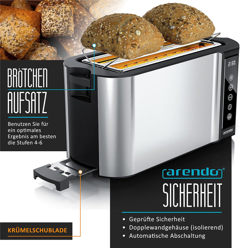 Arendo - Edelstahl Toaster Langschlitz 4 Scheiben - Touchpanel – Doppelwandgehäuse – 1500 W – Integr