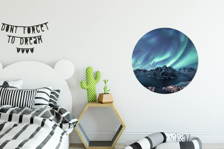 MuchoWow Wandbild Rund Wanddeko Deko Wohnzimmer Bilder 60x60 cm Nordlichter - Grün - Meer, 60x60 cm