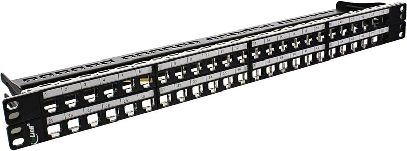 InLine 76848C Patchfeld 48-fach, Keystone Snap-In Leerblech Patchpanel, 19", 1HE, schwarz