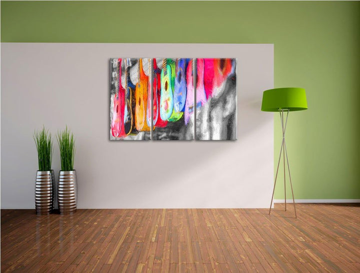 klassische Gitarren auf dem Markt schwarz/weiss Deluxe 3-Teiler Leinwandbild 120x80 Bild auf Leinwan