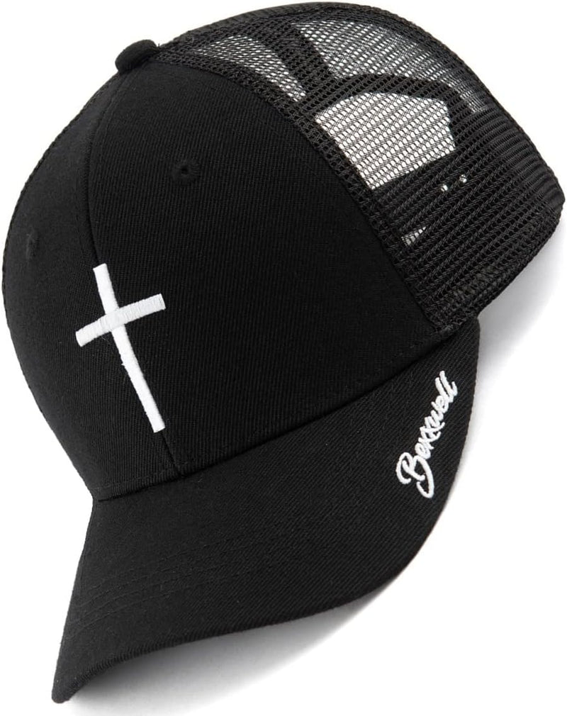 Bexxwell Trucker Cap schwarz mit Kreuz-Stickerei (optimale Passform, Kappe, Black, Truckercap, Cross