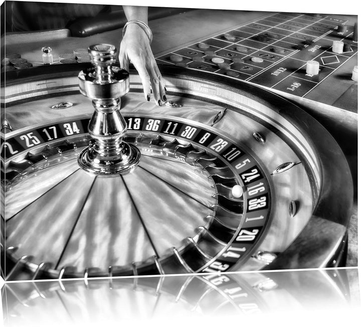 Pixxprint Monocrome, Roulette Tisch in Las Vegas, Format: 100x70 auf Leinwand, 100x70