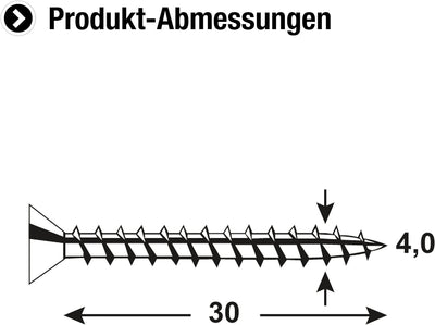 Connex Universalschrauben 4,0 x 30 mm - 1 kg Grosspack - Senkkopf - TX-Antrieb - Vollgewinde - Edels