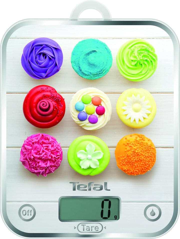 Tefal Optiss Decor Küchenwaage, Kapazität 5 kg, Gramm, Flüssigkeitsfunktion, Tara-Funktion, grosse P