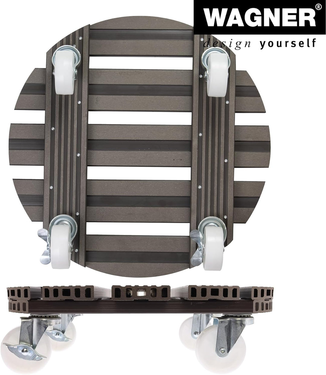 Wagner Pflanzenroller WPC Ø 38,5 x 11 cm I Blumenroller für Aussenbereich + Innenbereich I Kübelroll