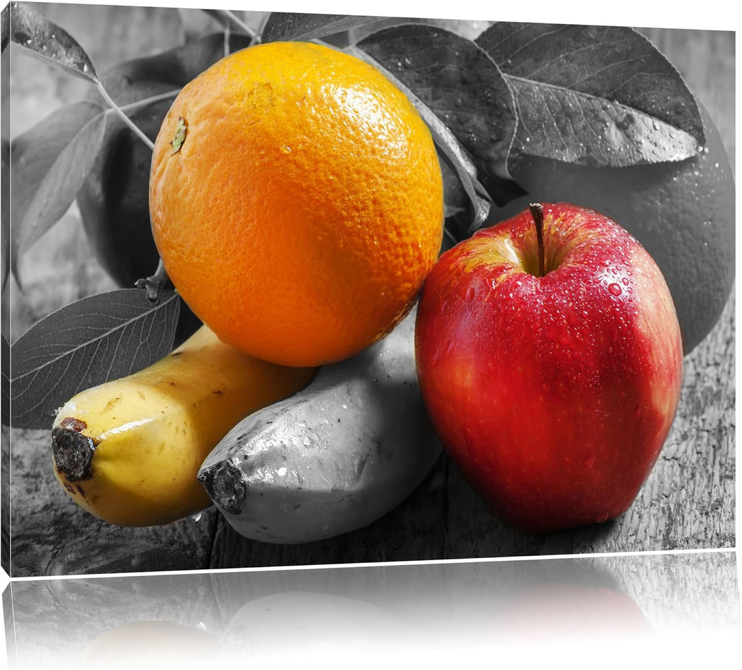 Apfel, Banane, Orange und Co. schwarz/weiss Format: 100x70 auf Leinwand, XXL riesige Bilder fertig g