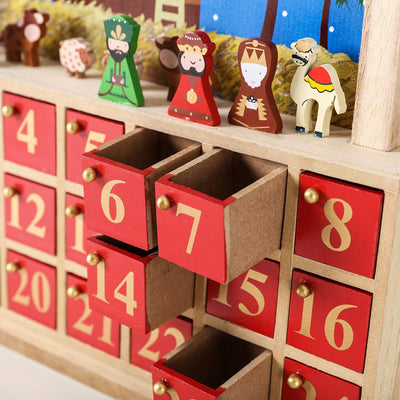 BRUBAKER Adventskalender aus Holz zum Befüllen - Bethlehem mit 24 Türchen - Wiederverwendbarer DIY W