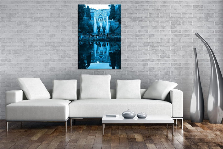 deyoli schöner Brunnen in Italien Format 80x60 Effekt: Monocrome Blau als Leinwandbild, Motiv fertig