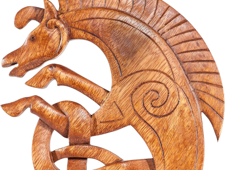 Windalf Celtic Wandbild EPONA 25 cm Keltisches Pferd Holzbild Gesschnitzes Ornament Wandrelief Handa