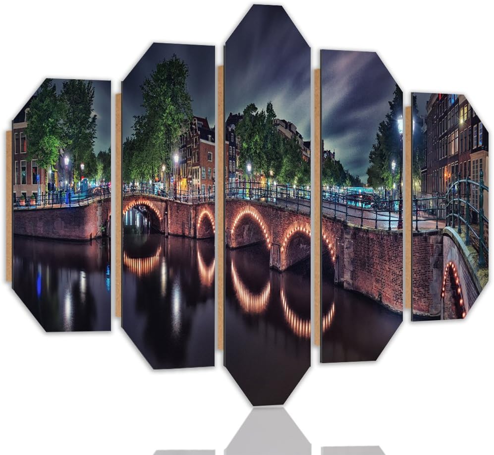Wandbild XXL 5 tlg Amsterdam Deko Kunst Bild mehrfarbig 200x100 cm Deko Paneel 200x100 cm mehrfarbig