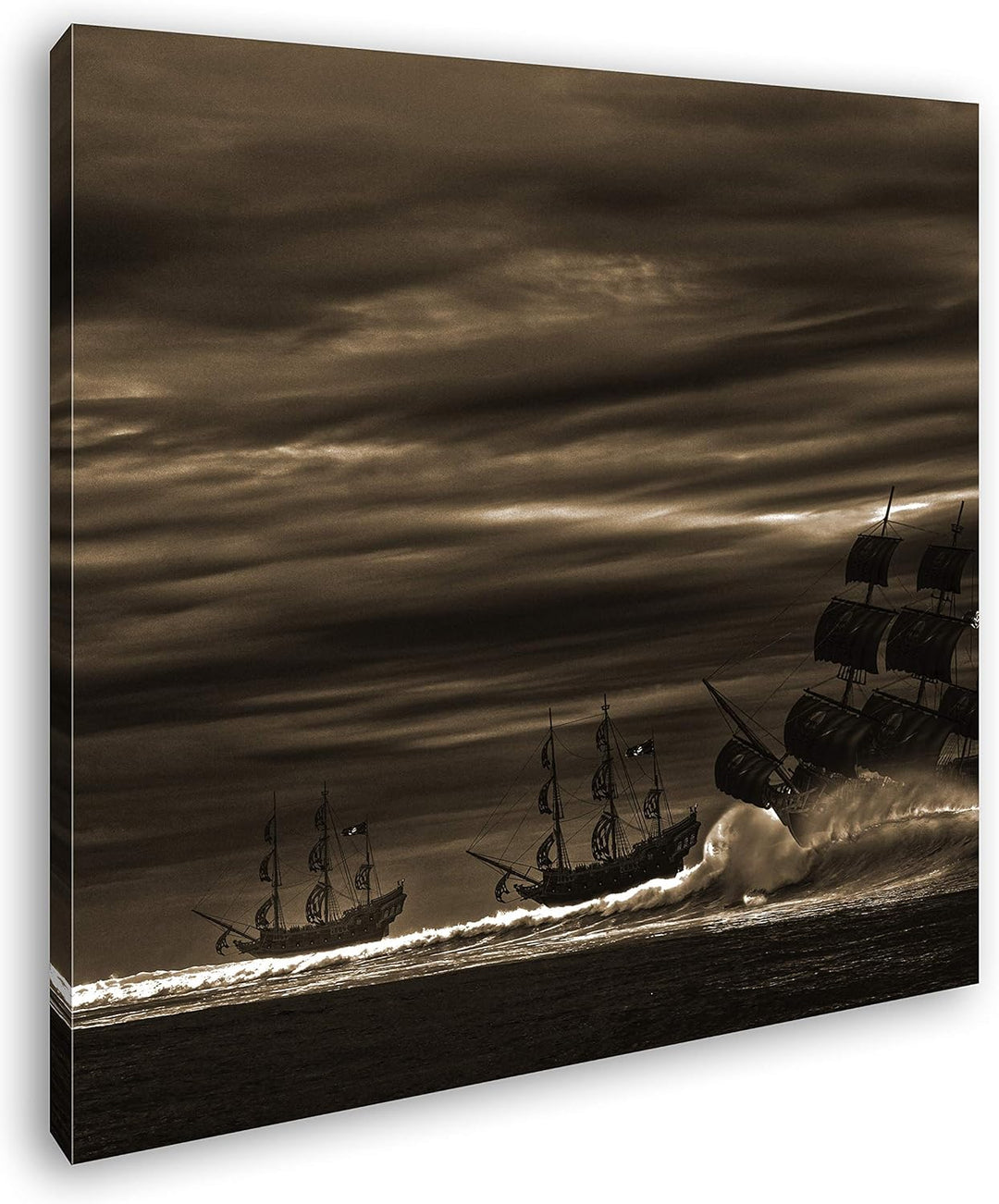 deyoli Piratenschiffe auf hoher See Format: 70x70 Effekt: Sepia als Leinwandbild, Motiv fertig gerah