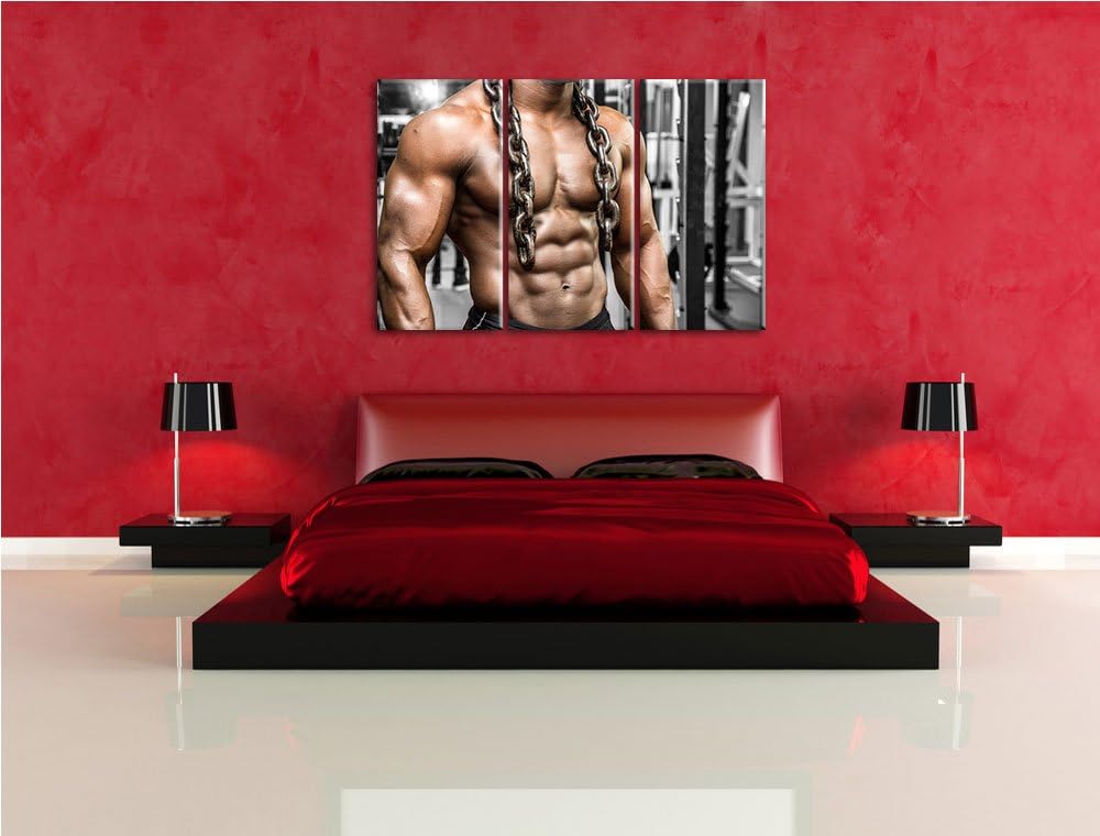 Muskelpaket mit Kette schwarz/weiss 3-Teiler Leinwandbild 120x80 Bild auf Leinwand, XXL riesige Bild