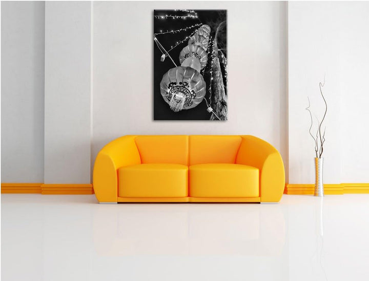 Pixxprint Monocrome, traditionelle chinesische Lampions, Format: 100x70 auf Leinwand, 100x70