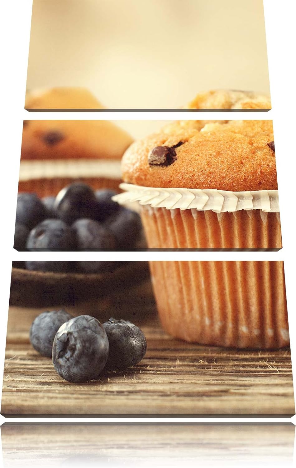 Pixxprint Muffins mit Schokoraspeln und Blaubeeren 3-Teiler Leinwandbild 120x80 Bild auf Leinwand