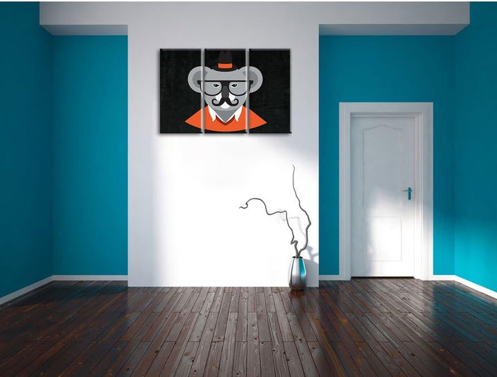 Pixxprint Hipster Koala als Leinwandbild/Grösse: 3 Teilig (120x80) cm/Wandbild/Kunstdruck/fertig bes