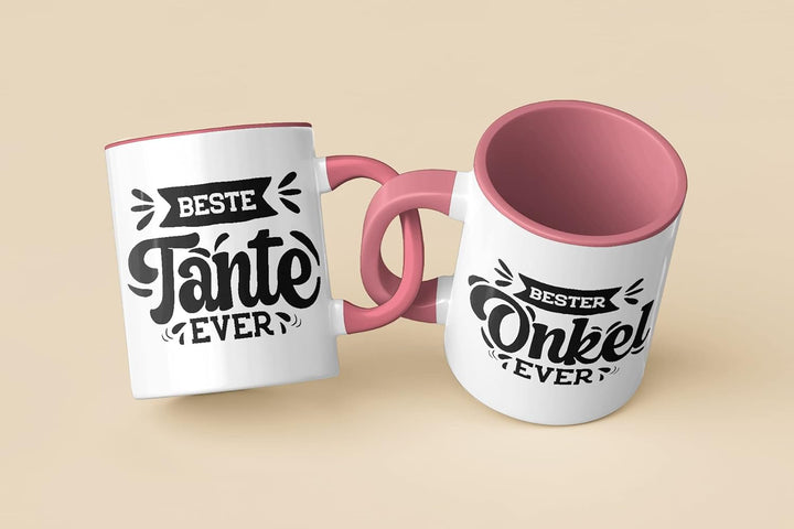 Trendation - Tante und Onkel Geschenk Tasse Set Kaffeetassen Geschenke Weihnachten (Rosa), Rosa