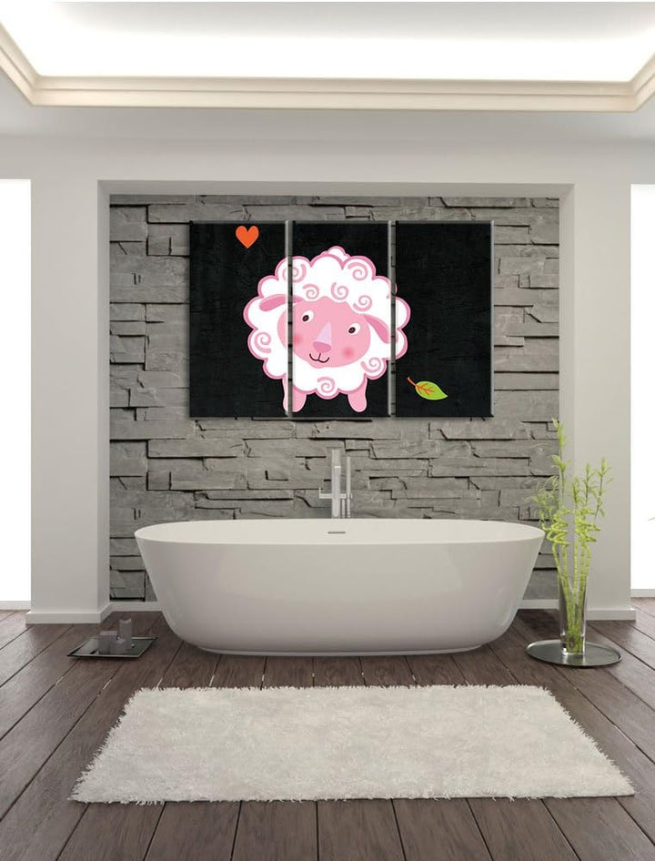 Pixxprint Niedliches Schaf als Leinwandbild/Grösse: 3 Teilig (120x80) cm/Wandbild/Kunstdruck/fertig