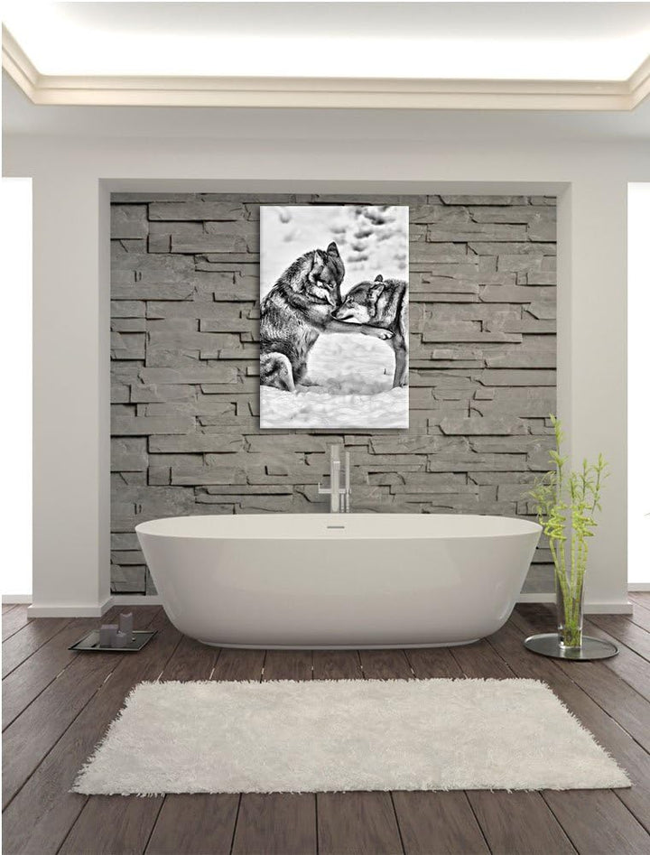 Pixxprint spielendes Wolfsrudel als Leinwandbild/Grösse: 100x70 / Wandbild/Kunstdruck/fertig bespann