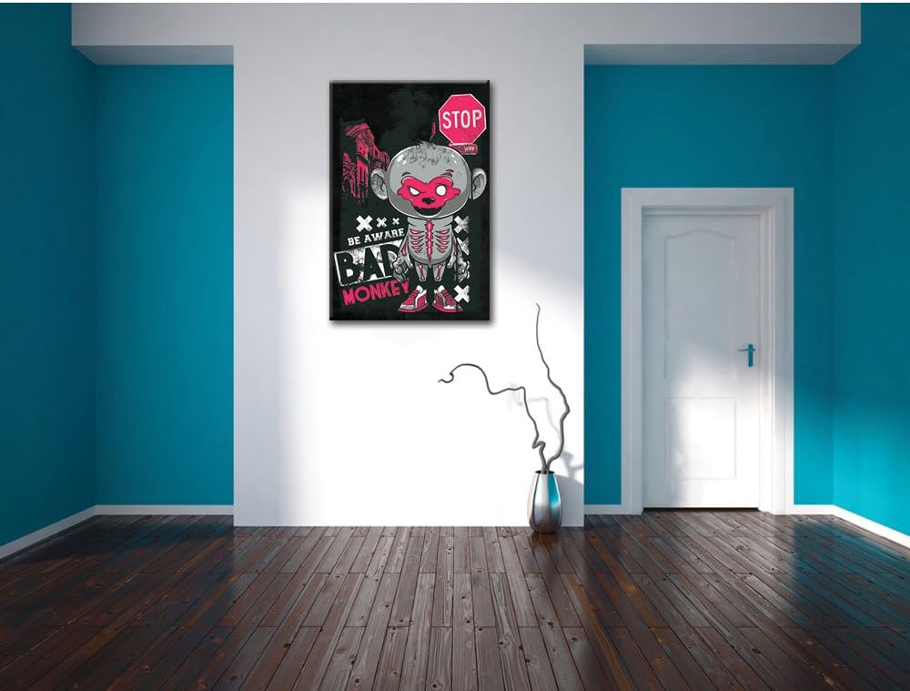 Dark Bad monkey black Bild auf Leinwand, XXL riesige Bilder fertig gerahmt mit Keilrahmen, Kunstdruc