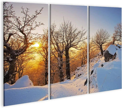 Bild auf Leinwand Winter Im Wald Bei Sonnenuntergang Wandbild Poster Kunstdruck Bilder Format: 130x8