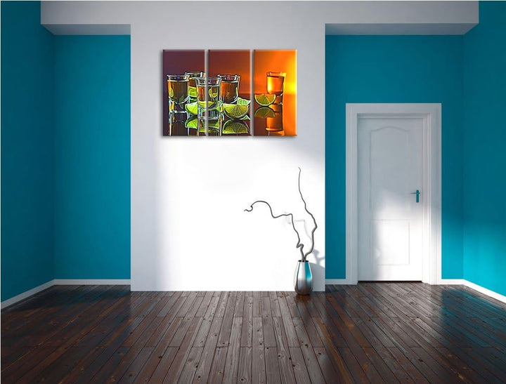 viele Tequila Shots3-Teiler Leinwandbild 120x80 Bild auf Leinwand, XXL riesige Bilder fertig gerahmt
