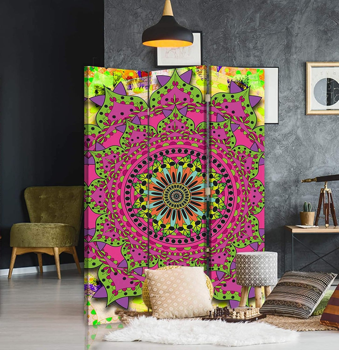 Trennwand 3 TLG Mandala Bedruckt auf Leinwand beidseitig Spa Rosa 110x175 cm Beidseitig 3 TLG 110x17