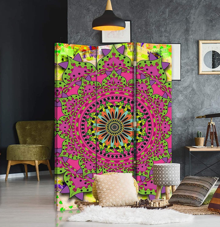 Trennwand 3 TLG Mandala Bedruckt auf Leinwand beidseitig Spa Rosa 110x175 cm Beidseitig 3 TLG 110x17