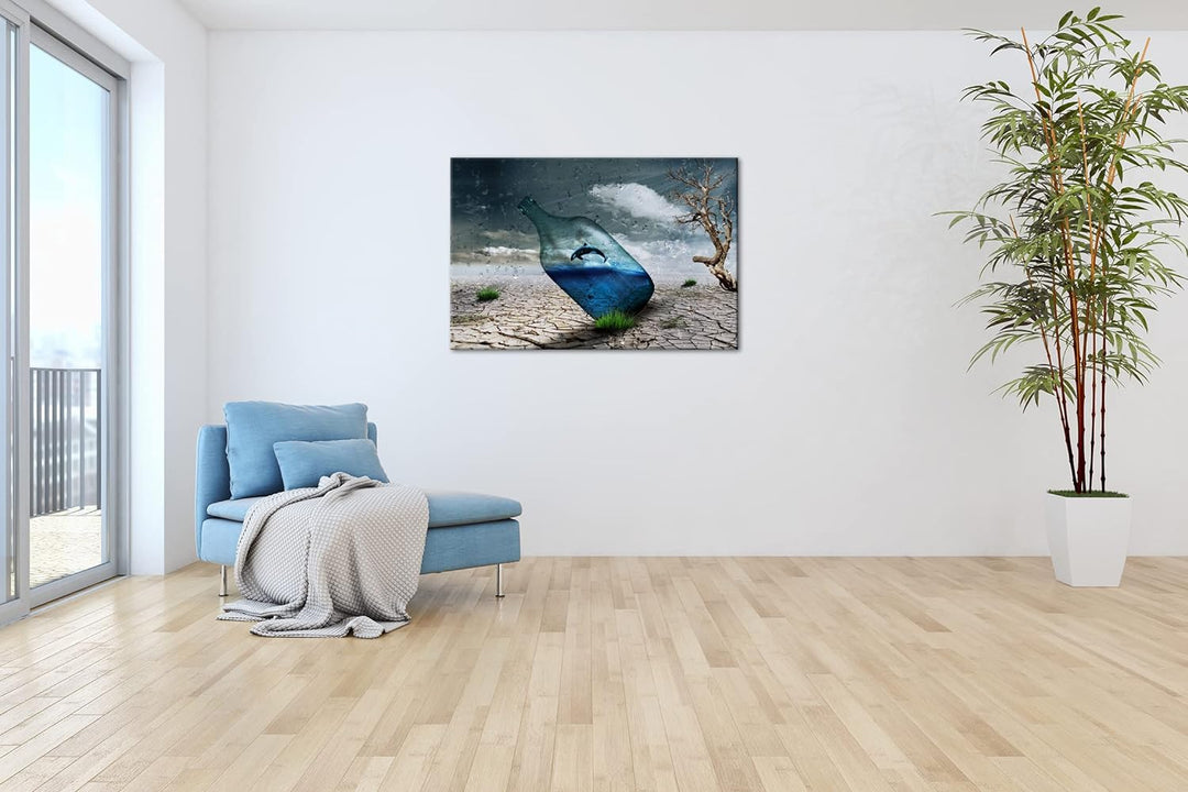 deyoli Delphin in einer Flasche Format: 80x60 als Leinwandbild, Motiv fertig gerahmt auf Echtholzrah